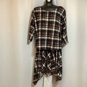 Airoldi Collection Plaid Two-Piece Set Top Skirt Women’s Size XL Medium